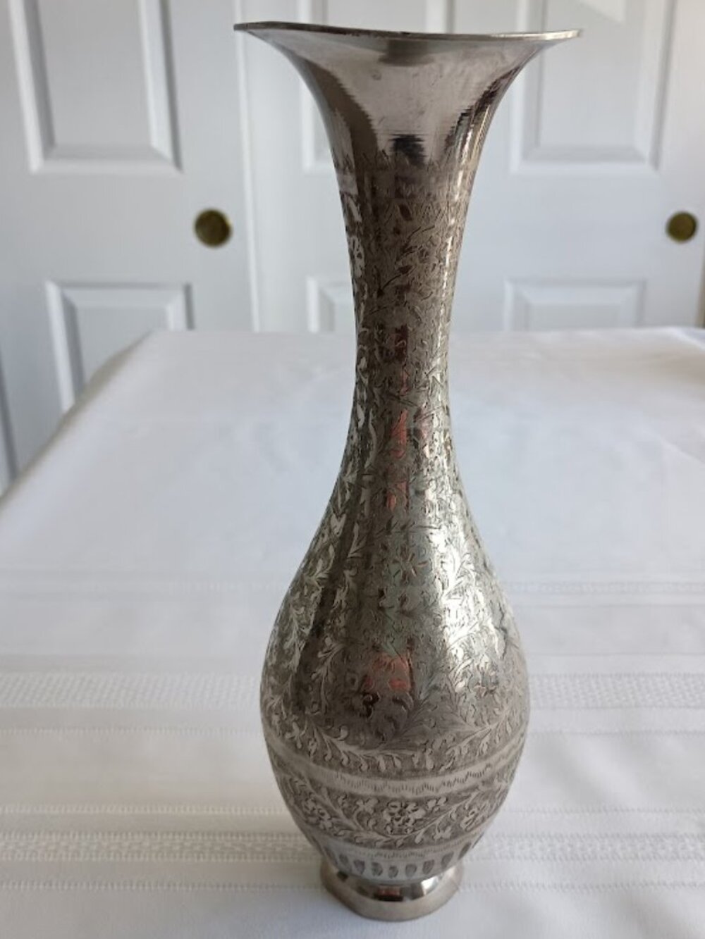 Vintage Silver-Plated Floral Engraved Vase